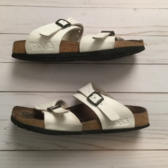 Birkenstock Shoes - Birkenstock Birkies White Two Strap Buckle Sandals